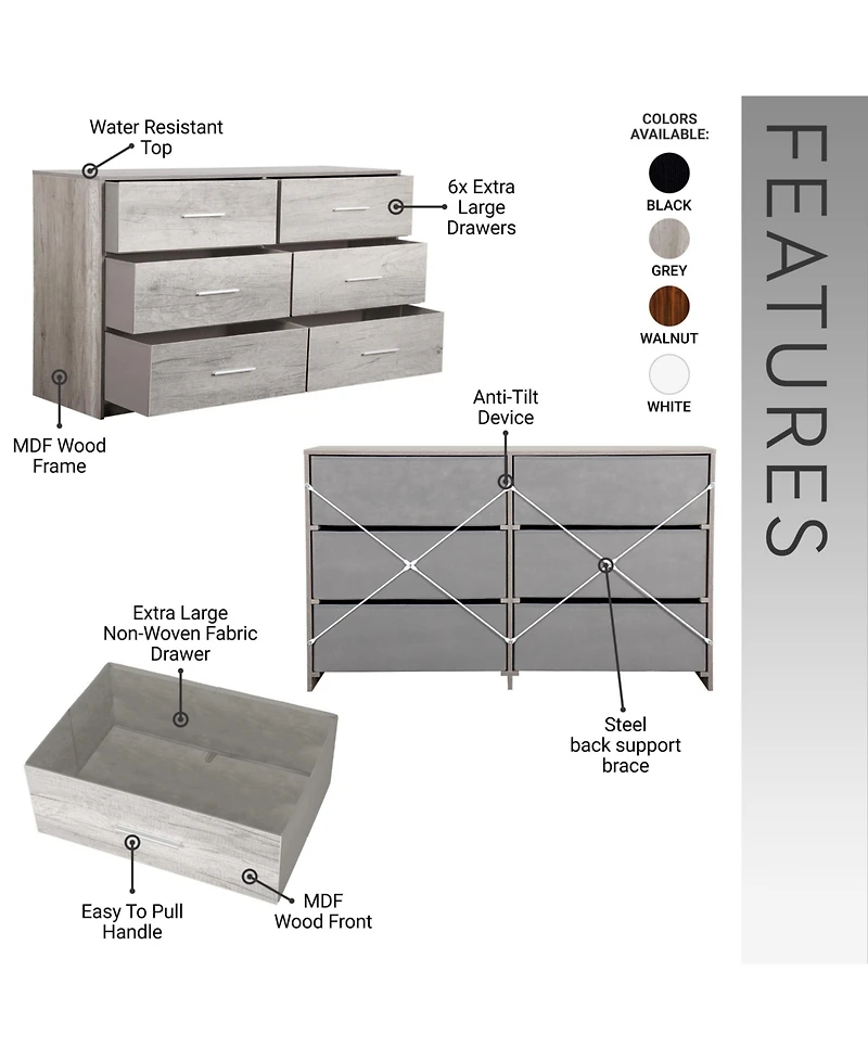 Flynama 5 Drawer Rustic Gray Dresser Easy Clean Cabinet for Home Office Home Furniture With Spacious Drawers Easy Assembly Durab