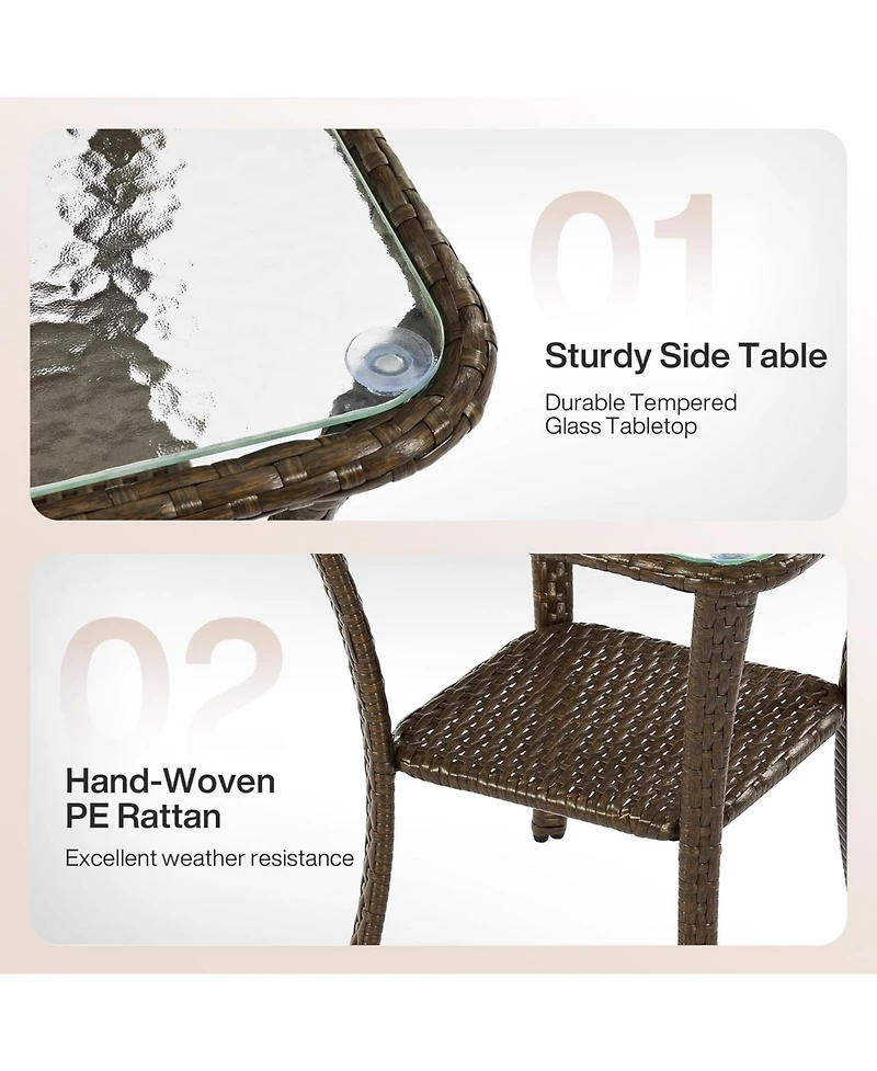 Tribesigns Outdoor Wicker Swivel Chairs, 3-Piece Outdoor Patio Furniture Set, Patio Bistro Sets with Tempered Glass Side Table