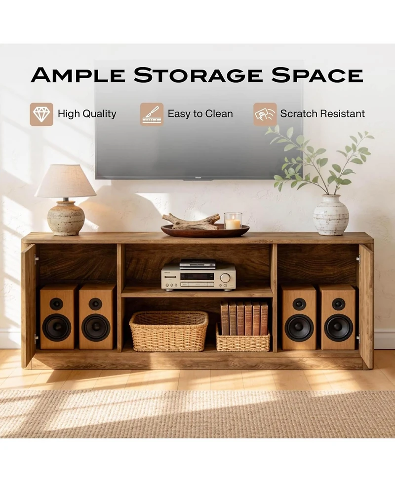 Tribesigns Tv Stand, Farmhouse Entertainment Center for TVs, Fluted Media Console with Open Storage and Side Cabinets