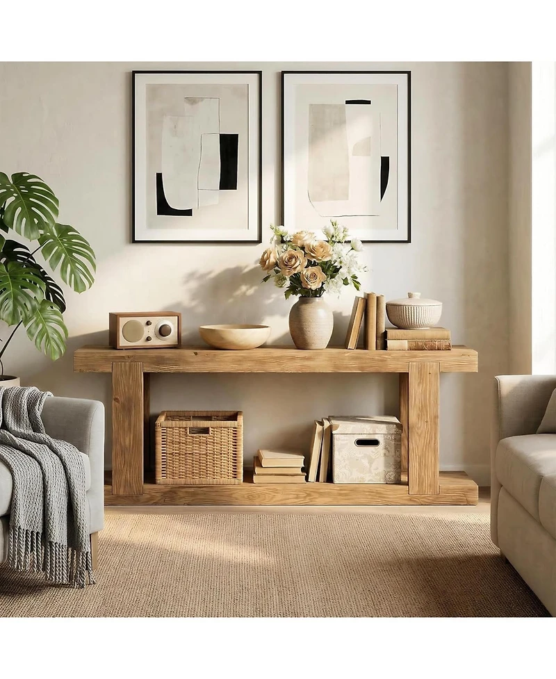 Tribesigns Solid Wood Tv Stand for Televisions up to , Media Entertainment Center with Diy Storage Space, Simple Tv Rack