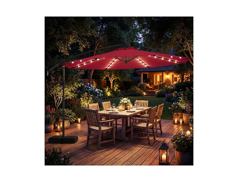 Slickblue Outdoor Cantilever Patio Umbrella with Solar Led Lights, Hanging Design