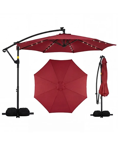 Slickblue Outdoor Cantilever Patio Umbrella with Solar Led Lights, Hanging Design