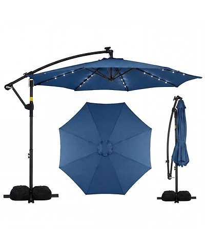 Slickblue Outdoor Cantilever Patio Umbrella with Solar Led Lights, Hanging Design
