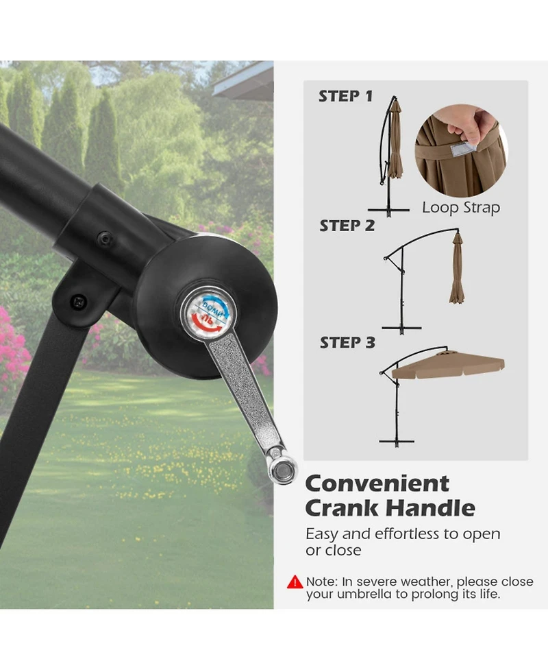 Gouun 10 ft Offset Patio Umbrella with Zippered Cover Tilt Adjustment and Ruffled Trim