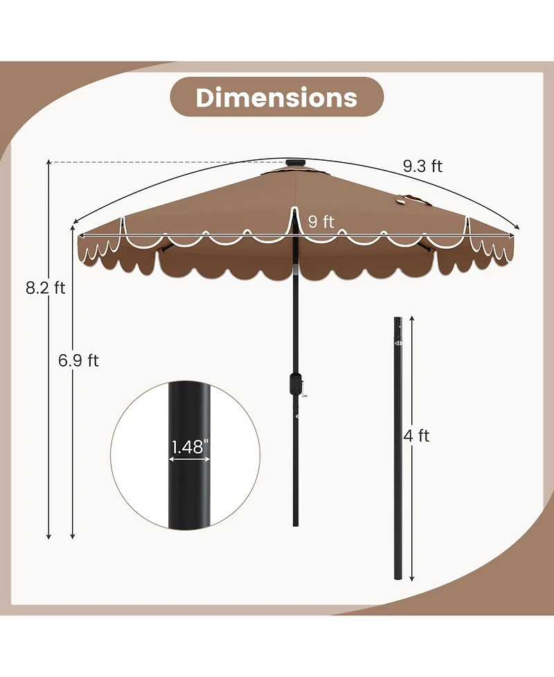 Sugift 9.3 ft Solar Patio Umbrella with Led Lights and Vented Top