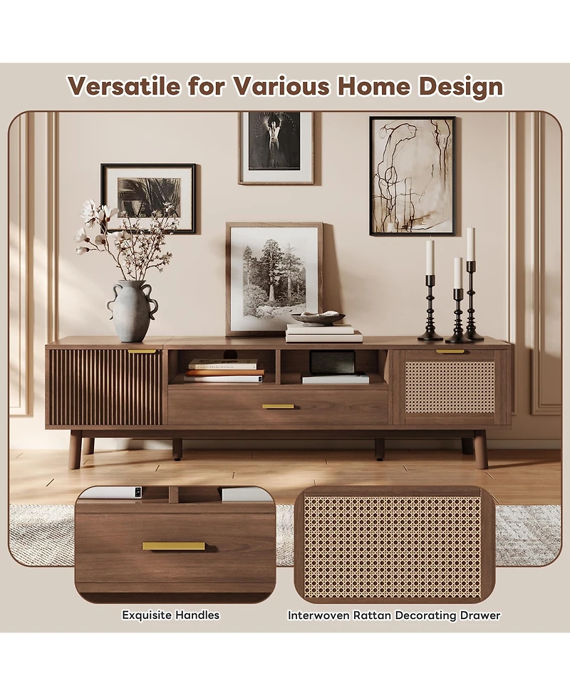 Rainsken Wood Tv Stand for TVs, Entertainment Center, Media Console with Storage Drawer, Open Shelves and Drop-Down Door Cabinet for Living Room