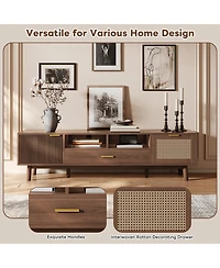 Rainsken Wood Tv Stand for TVs, Entertainment Center, Media Console with Storage Drawer, Open Shelves and Drop-Down Door Cabinet for Living Room