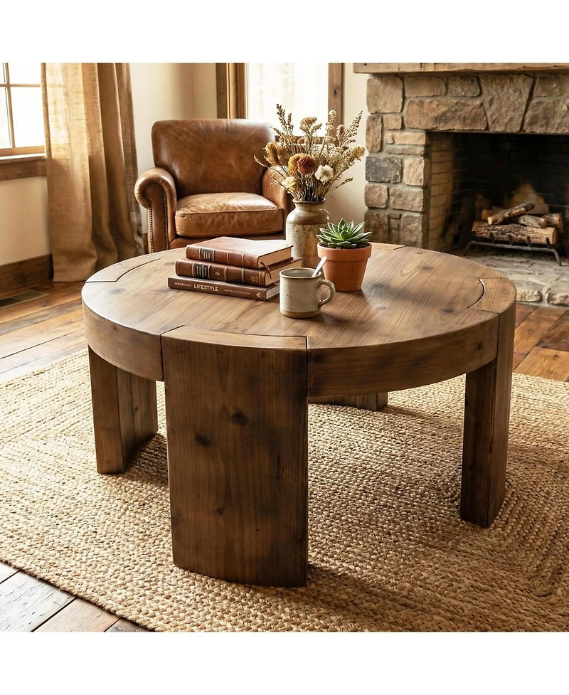 Tribesigns Solid Wood Round Coffee Table, 31.5-Inch Farmhouse Circle Center Cocktail Tea Table