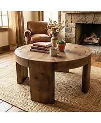 Tribesigns Solid Wood Round Coffee Table, 31.5-Inch Farmhouse Circle Center Cocktail Tea Table