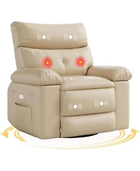 gaomon Swivel Rocking Recliner Chair, Oversized Pu Leather Reclining Nursery Rockers with Heat and Massage, Rocker Recliner Chair with Pull Handle