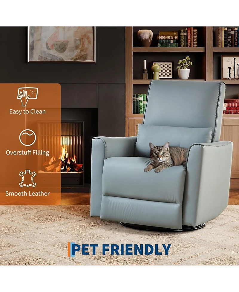 gaomon 360degree(s) Swivel Rocking Recliner Chair, Manual Fabric Glider with Lumbar Support, Padded Armrests, Footrest, Living Room