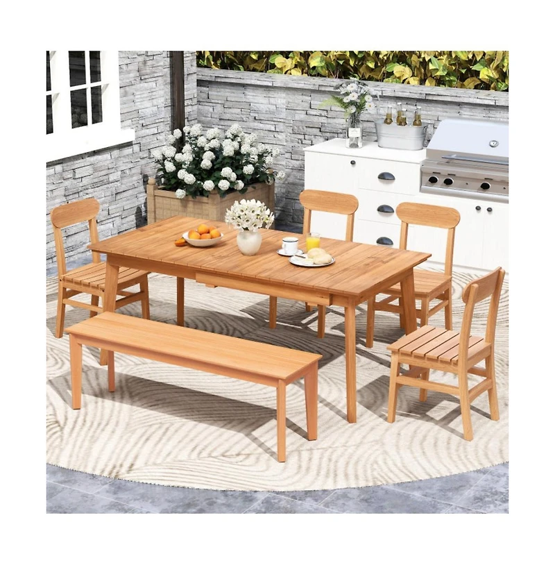 Gouun Armless Teak Wood Patio Dining Chair with Slatted Seat and Curved Backrest