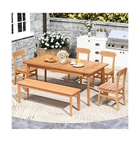 Gouun Armless Teak Wood Patio Dining Chair with Slatted Seat and Curved Backrest