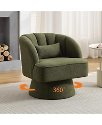gaomon Swivel Barrel Chair, Teddy Bear Velvet Upholstered Modern Armchair with Striped Backrest and Plush Padding, Round Lounge Chair