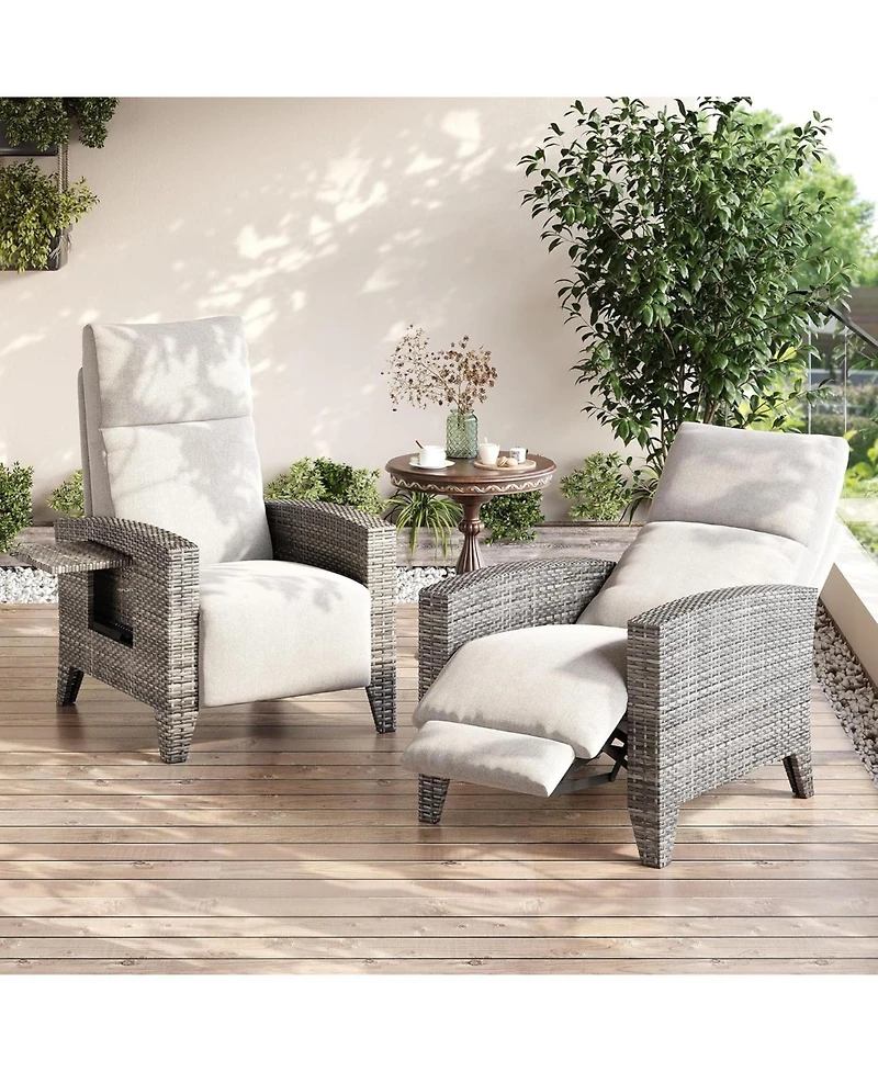 gaomon Outdoor Wicker Recliner with Adjustable Backrest and Footrest