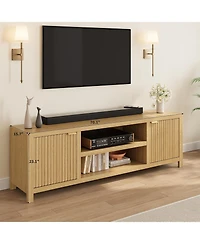 gaomon Fluted Tv Stand for 75plus Inch, Modern Entertainment Center with 2-Tier Storage & Adjustable Shelves, Media Console Cabinet