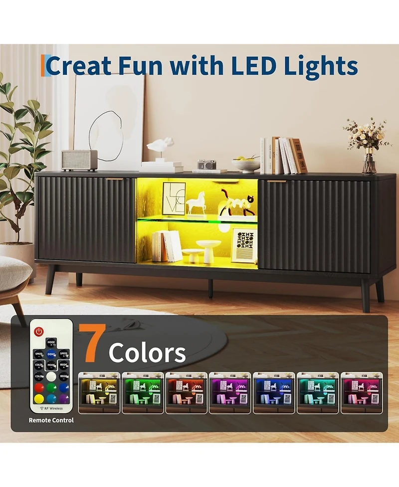 gaomon Tv Stands for Living Room, Mid Century Modern Entertainment Center with Storage and Led Lights, Tv Console for Tv up to 75 inch with Power