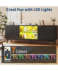 gaomon Tv Stands for Living Room, Mid Century Modern Entertainment Center with Storage and Led Lights, Tv Console for Tv up to 75 inch with Power