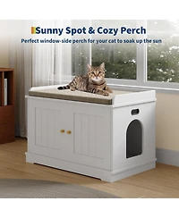 gaomon Cat Litter Box Enclosure Hidden Litter Box Cabinet with Wooden Barn Door, End Table Style Indoor Cat House Fits Most Litter Boxes