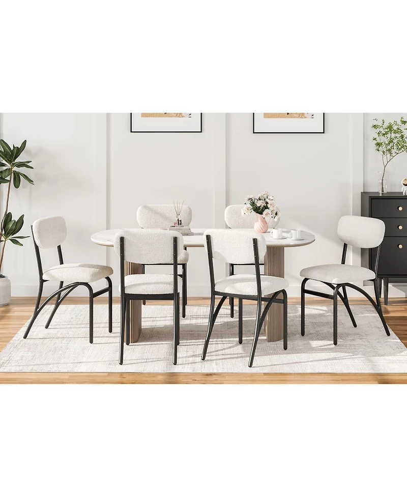 gaomon Set of 4 Dining Chairs, Boucle Upholstered, Modern Metal Legs, Lambswool Fabric Seats, for Kitchen, Dining Room