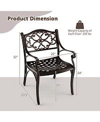 Gouun Set of 2 Cast Aluminum Outdoor Dining Chairs with Armrests and Flower Pattern