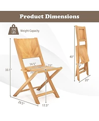 Gouun Set of 2 Folding Teak Wood Patio Chairs with 105-Degree Inclined Backrest