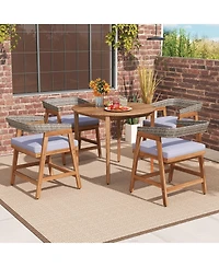 Gouun Set of 4 Acacia Wood Wicker Outdoor Dining Chairs with Seat Cushions