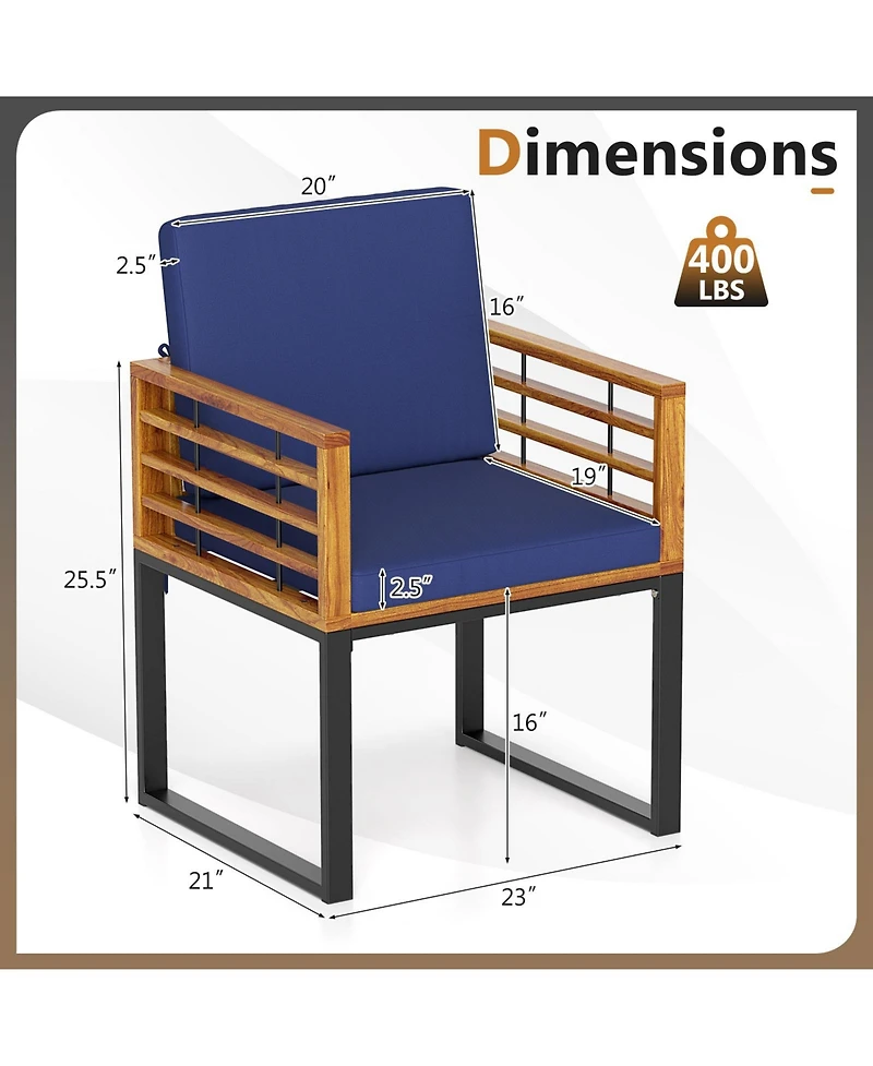 Gouun Set of 6 Acacia Wood Patio Dining Chairs with Seat and Back Cushions