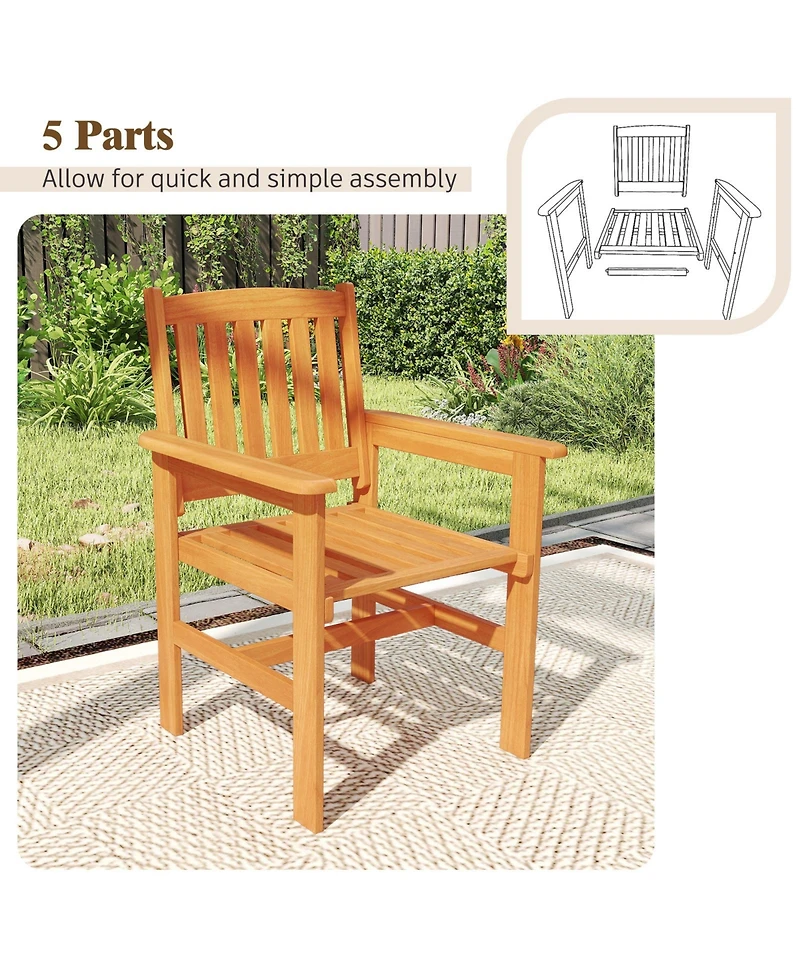 Gouun Set of 2 Solid Wood Patio Chairs with Inclined Backrests and Armrests