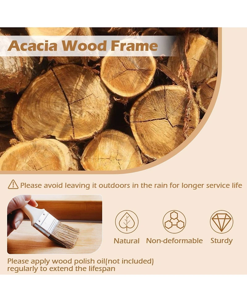 Gouun Set of 2 Acacia Wood Patio Dining Chairs with Removable Padded Cushions