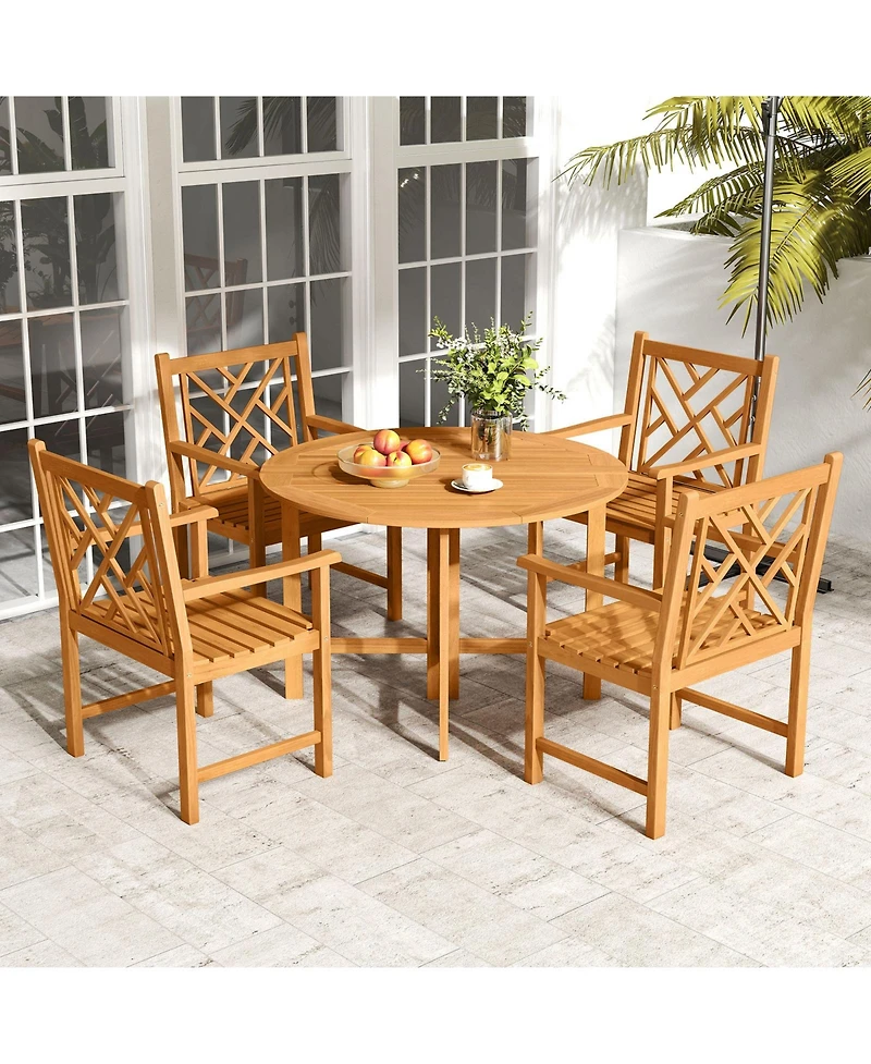 Gouun Set of 2 Acacia Wood Outdoor Dining Chairs with Cross-Pattern Backrest