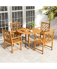 Gouun Set of 2 Acacia Wood Outdoor Dining Chairs with Cross-Pattern Backrest