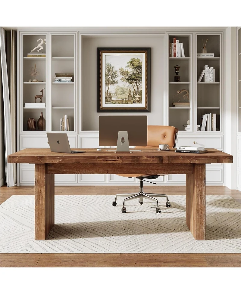 Tribesigns Solid Wood Executive Desk, 63" Farmhouse Office Computer Desk,Work Writing Table