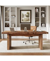 Tribesigns Solid Wood Executive Desk, 63" Farmhouse Office Computer Desk,Work Writing Table