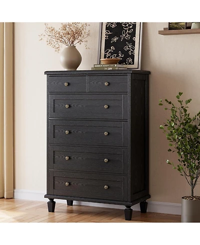 gaomon 47" Tall Dresser for Bedroom, Vintage 6 Drawer Dresser with Carved Handles and Tapered Legs Design with Large Capacity Storage