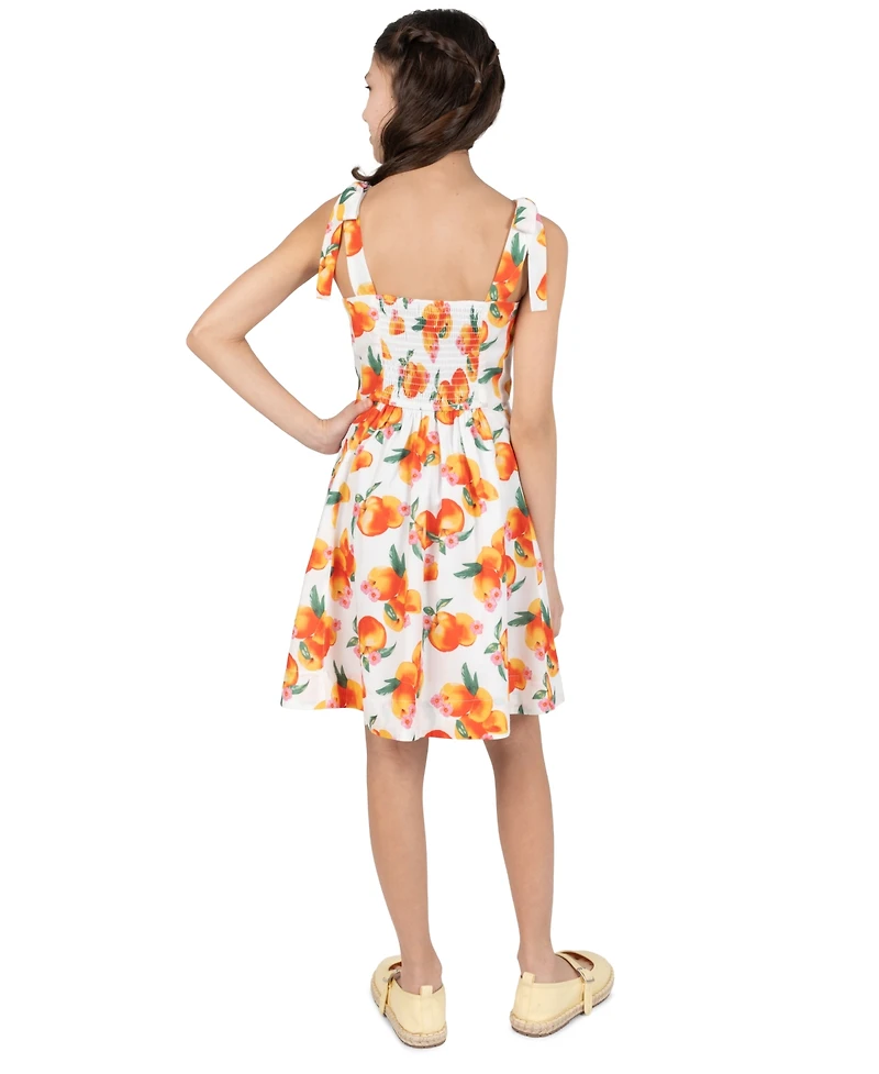 Rare Editions Girls' 7-16 Peach Print Paneled Skater Dress