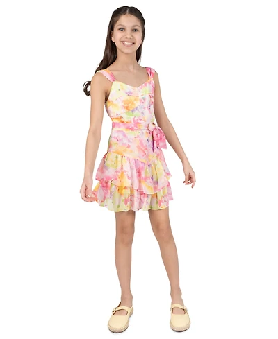 Rare Editions Girls' 7-16 Watercolor Chiffon Sweetheart Bodice Dress