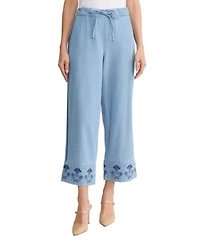 Jones New York Womens Embroidered Wide Leg Cotton Pants