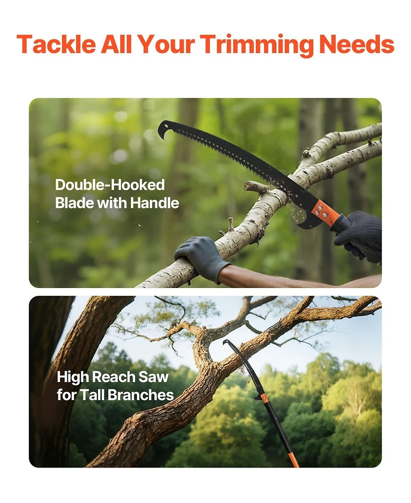 Sugift Manual Pole Saw, 4.46-26.4 ft Extendable Tree Pruner with Steel Blade, Lightweight