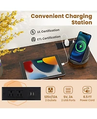 Gouun Compact Home Office Desk with Built-In Charging Station, Storage Bag and Headphone Hook