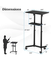 Gouun Rolling Lectern Podium Stand with Tilting Top and Storage Tray