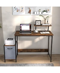 Gouun Reversible Computer Desk with Charging Station, Fabric Storage Drawer and Adjustable Shelf