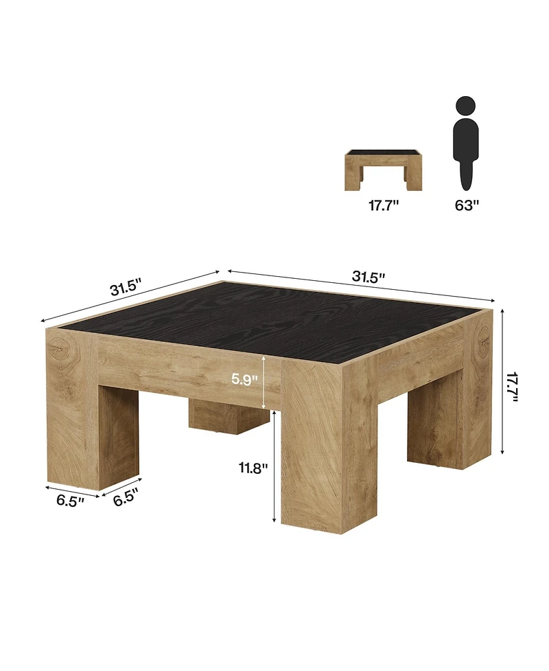 Tribesigns Square Coffee Tables for Living Room, 31.5'' Farmhouse Wooden Center Table with Sturdy Legs, Rustic Small Cocktail Tea Accent Furniture
