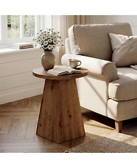 Tribesigns Solid Wood End Table, 19" Round Side Table with Trapezoid Base for Small Spaces, Living Room, Easy Assembly