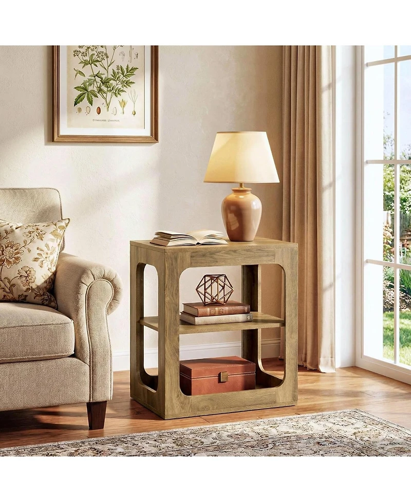 Tribesigns End Table with Storage Shelves, 3-Tier Side Table with Sturdy Base, Farmhouse Wooden Bedside Nightstand