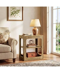 Tribesigns End Table with Storage Shelves, 3-Tier Side Table with Sturdy Base, Farmhouse Wooden Bedside Nightstand