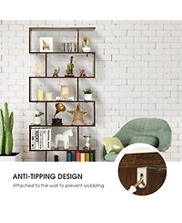 Gouun 6-Tier S-Shaped Display Bookshelf with Open Compartments, 31.5 x 9 x 75