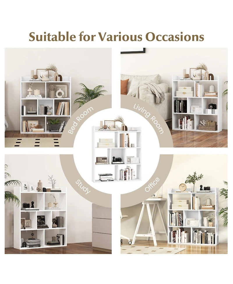 Gouun 7-Cube Open-Back Bookshelf with Anti-Toppling Devices, 31.5 x 8 x 35.5