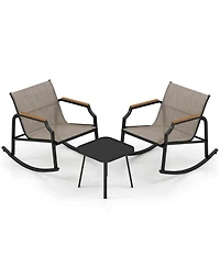 Gouun 3-Piece Outdoor Rocking Bistro Set with Fabric Seats and Glass Coffee Table