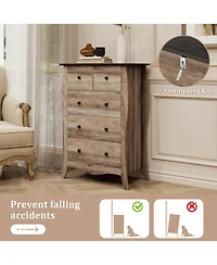 Gouun 5-Drawer Fabric Storage Dresser with Wooden Top and Anti-Tipping Kit